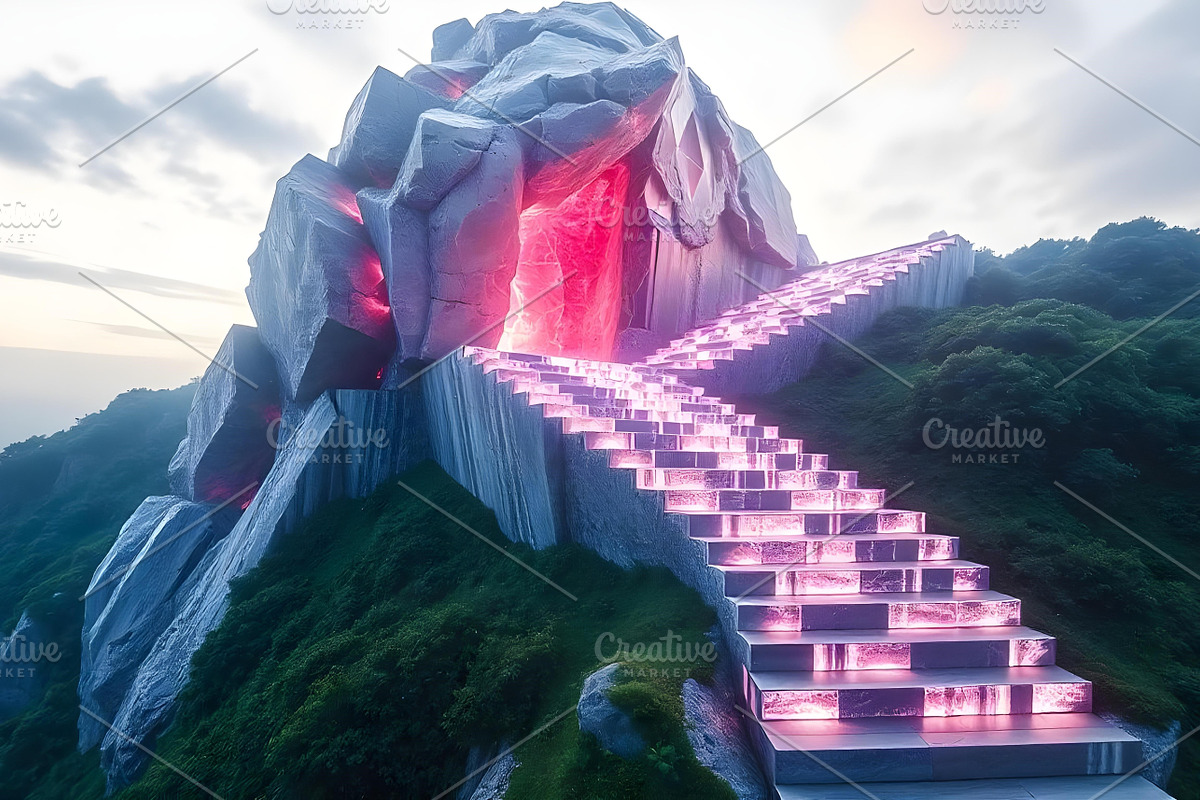 Glowing Crystal Cave Stairs Photo, a Nature Photo by Aura Canyon HQ (Photo 1 of 7)