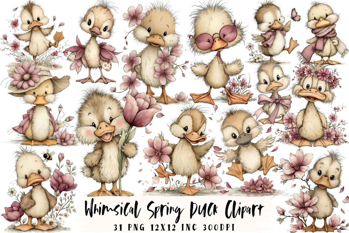Whimsical Spring Duck Clipart, an Illustration by OK Design (Photo 1 of 6)