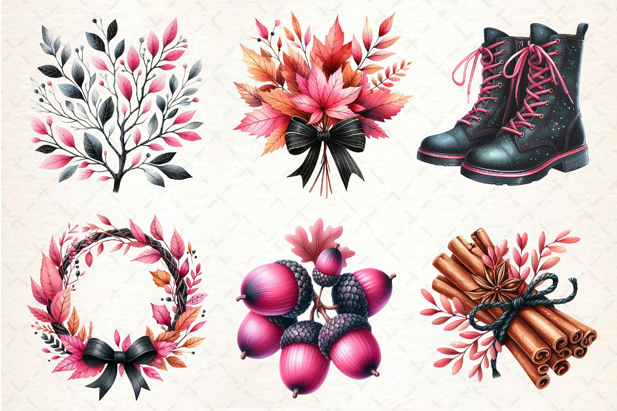 Pink and Black Autumn Clipart, an Illustration by Dream Creation (Photo 5 of 6)