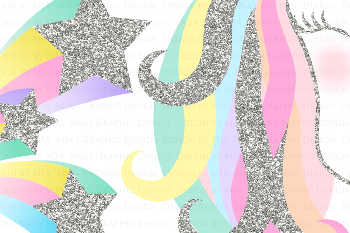 Unicorn Faces Silver Clipart,Pattern, an Illustration by Mia's Graphic Design (Photo 7 of 10)