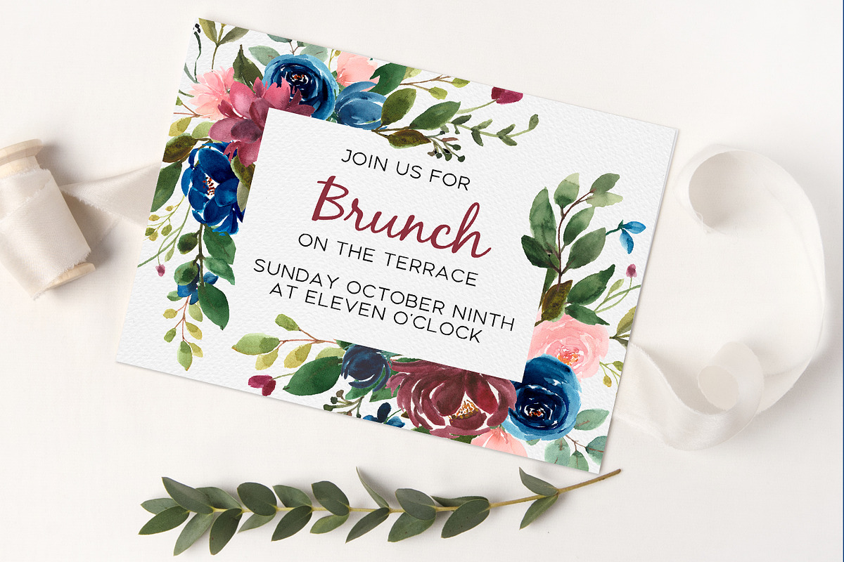 Burgundy, Navy Blue & Blush Flowers, an Illustration by Graphic Blue Bird (Photo 6 of 6)