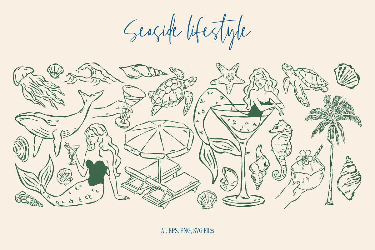 Seaside Lifestyle Illustrations, an Object Graphic by DesignThatMatters (Photo 9 of 15)
