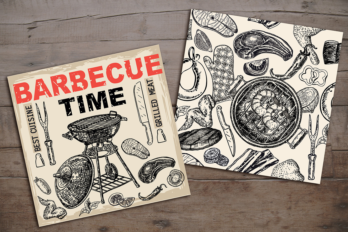 Barbecue hand drawn illustration set, a Food Illustration by Live line (Photo 4 of 6)