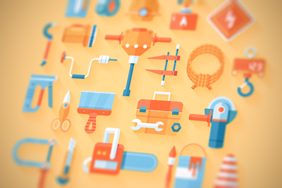 Flat Working Tools Icon Set Vector