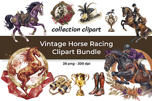 Vintage Horse Racing Clipart Bundle, a Sport Illustration by InkyQueenArt