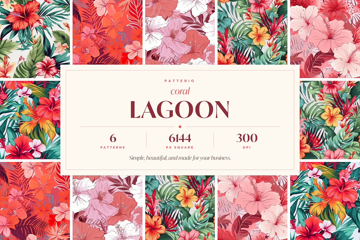 Coral Lagoon Hibiscus Florals, a Pattern Graphic by Ninterints (Photo 1 of 10)