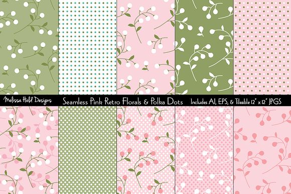 Seamless Pink Retro Florals & Dots preview 7