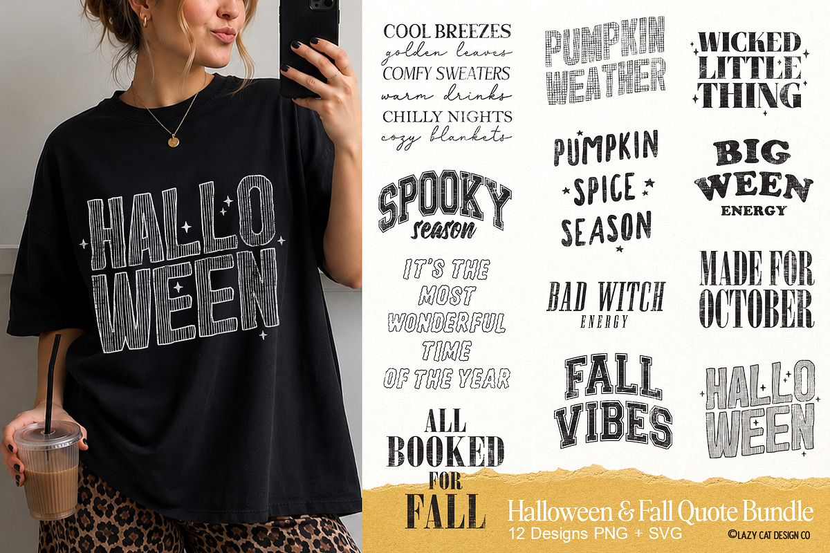 Halloween & Fall Quote Bundle, an Object Graphic by Lazy Cat (Photo 1 of 7)