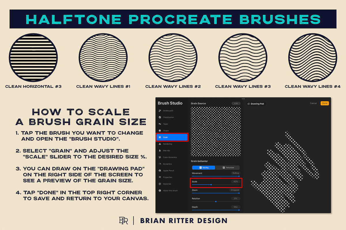 Halftone Procreate Brushes, a Brush Add-On by Brian Ritter Design