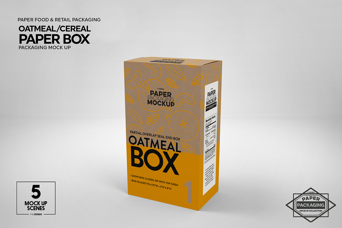 Paper Oatmeal Box Packaging Mockup, a Cups & Container Mockup by INCDesign (Photo 6 of 14)