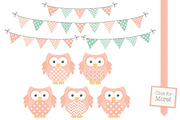 Mint & Peach Owl Clipart & Papers, an Animal Illustration by Amanda Ilkov (Thumbnail 2 of 3)