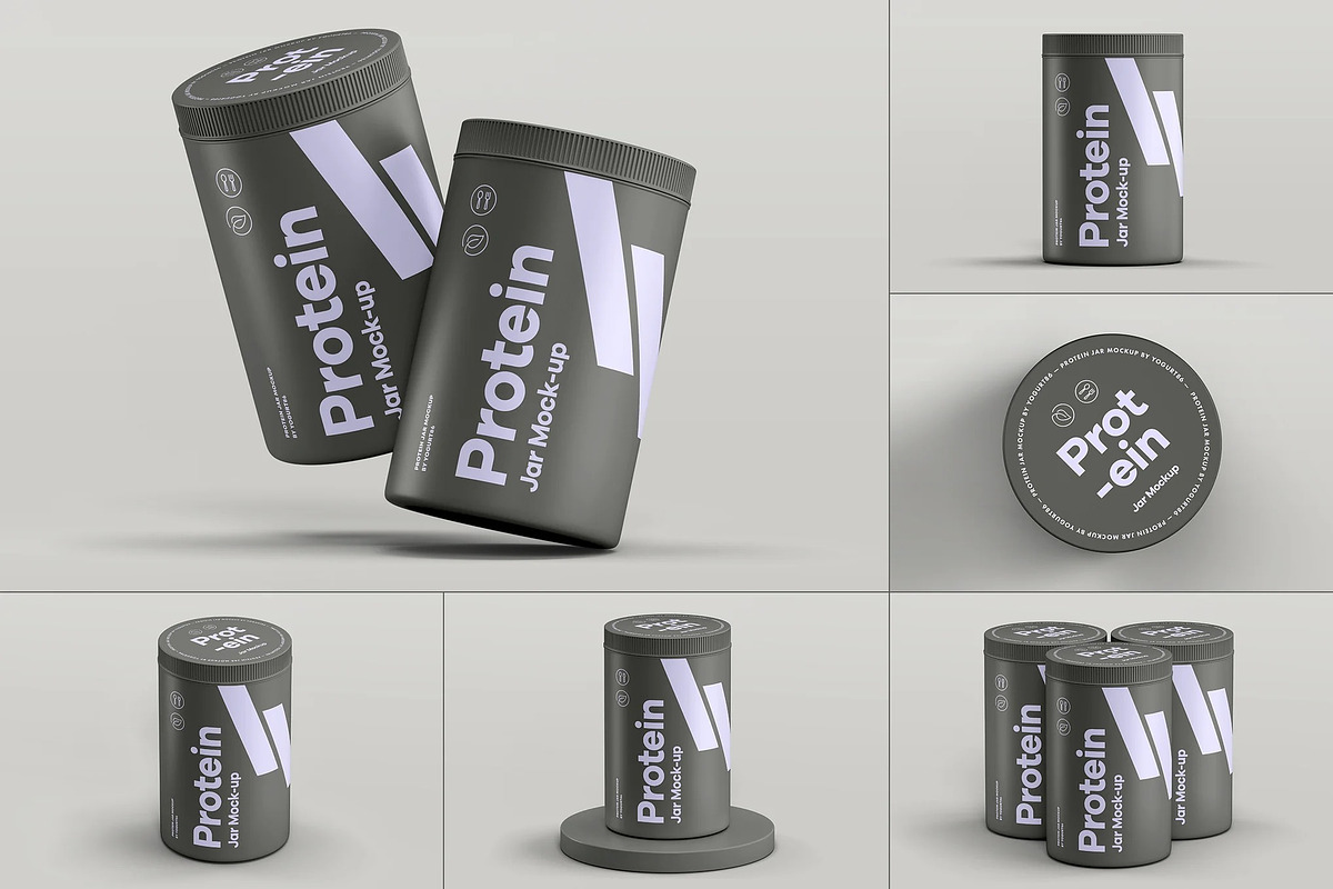 Protein Tall Jar Mock-up, a Packaging Mockup by zippypixelstudio (Photo 1 of 12)