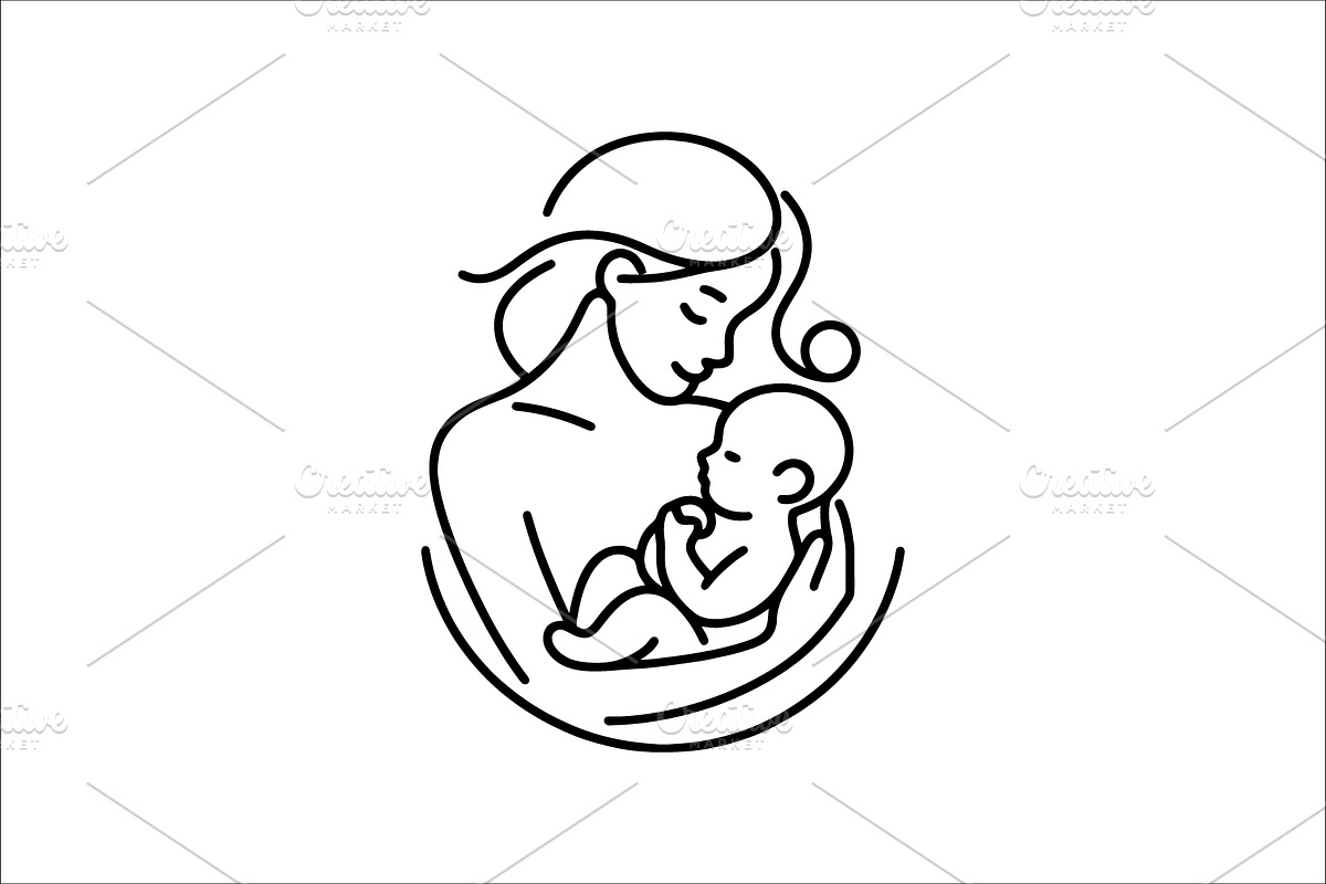 Mom Holding Child Line Art Logo, a Branding & Logo Template by Vectorium Studio