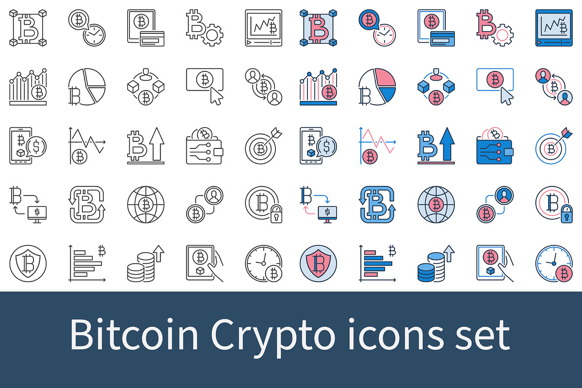 Bitcoin Cryptocurrency icons set, an Icon by VenomousVector
