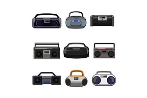 Boombox Audio Set Cartoon Vector