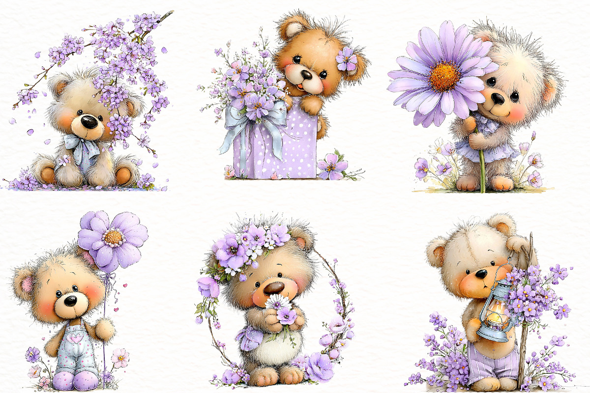 Whimsical spring teddy bear Clipart, an Illustration by Designworld (Photo 3 of 7)