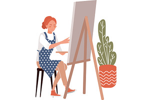 woman painting picture on canvs, an Illustration by vectorpointstudio