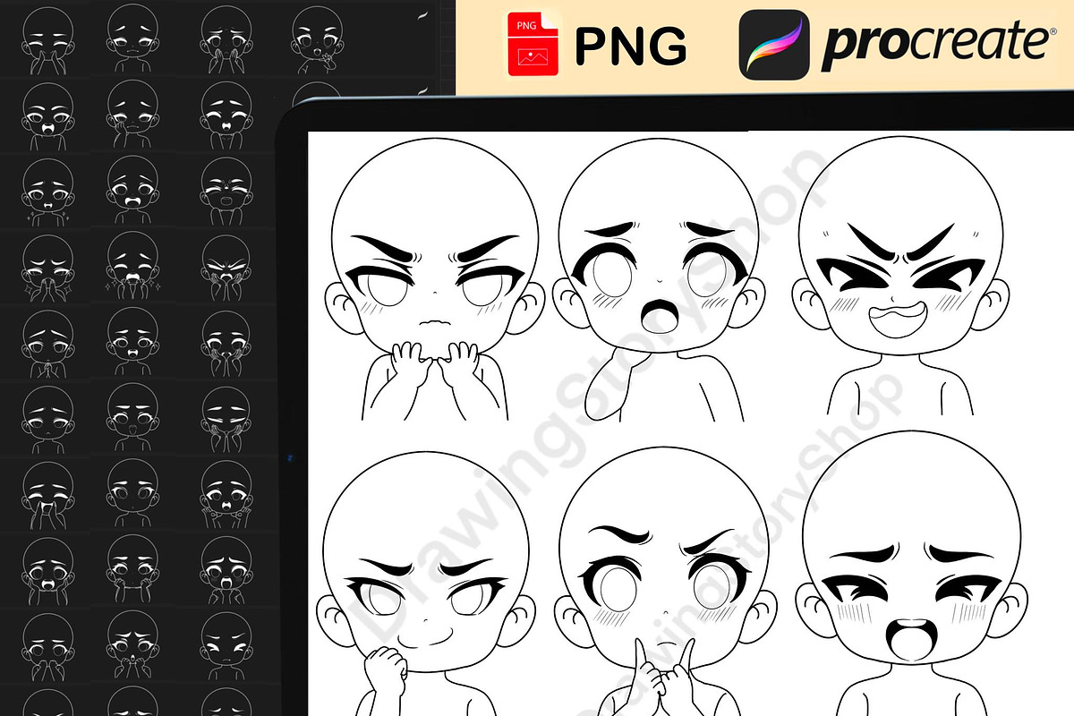 50 Chibi Emote Stamps for Procreate, a Brush Add-On by DrawingStoryShop ...