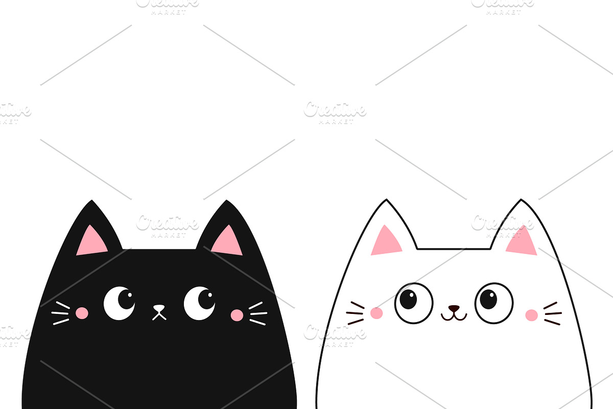 White Black peeking cat set. Vector, an Animal Illustration by Worldofvector