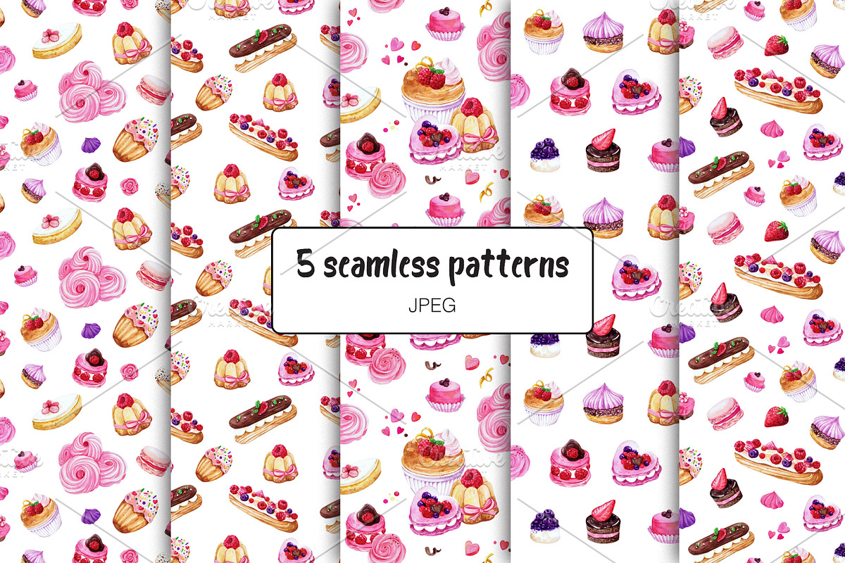 French Sweets Watercolor Collection, a Food Illustration by Olga Alexeenko (Photo 3 of 6)