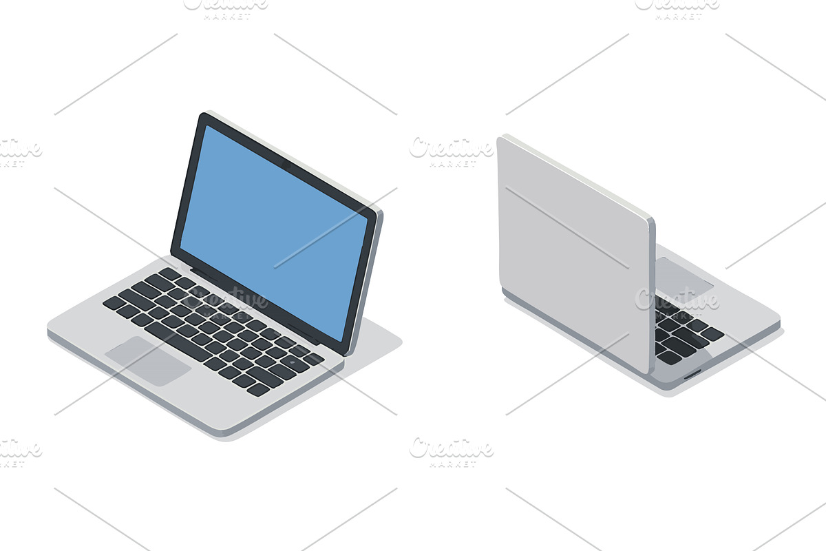 Isometric Vector Laptops in Two, a Technology Illustration by AlexArt