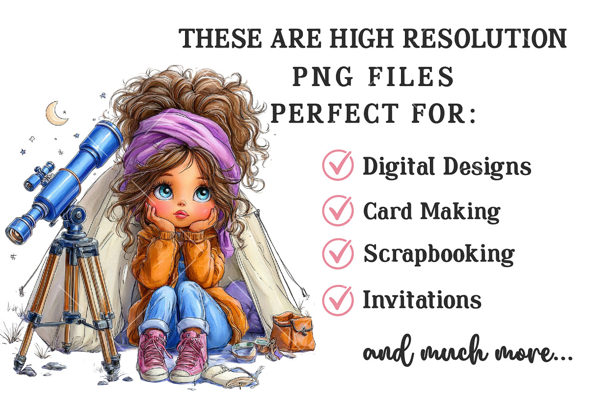 Whimsical Camping Girl Clipart PNG, an Illustration by OK Design (Photo 4 of 6)