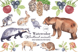 Woodland animals-watercolor clipart