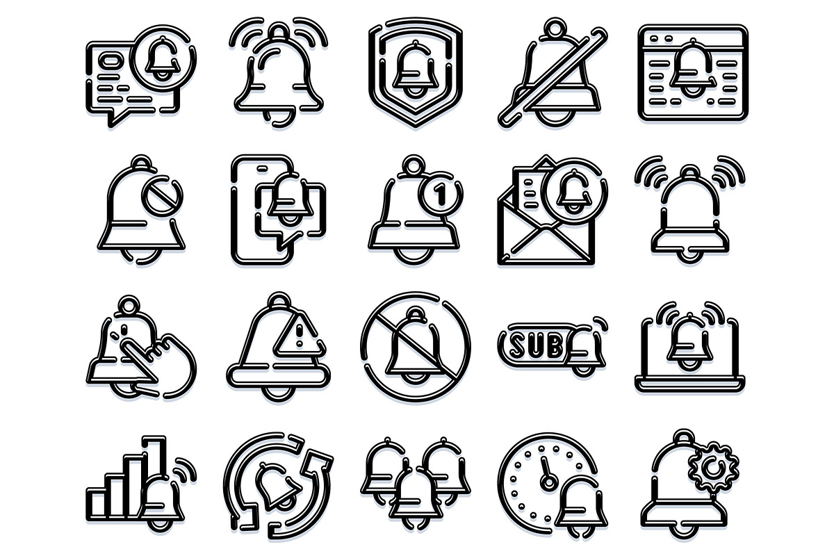 Notification bell icons set for, an Object Graphic by pikepicture (Photo 2 of 3)