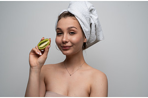 Young woman with a towel turban, a Person Photo by volodymyrshtun13795