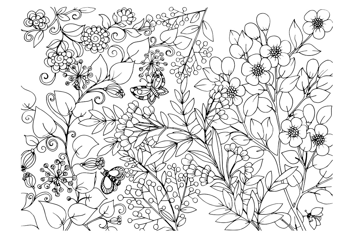 Decorative Flowers - coloring pages, a Decorative Illustration by Elen-Lane (Photo 5 of 5)