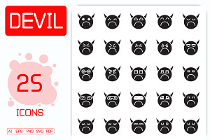 Bored and Moody Devil Emojis, a Solid Icon by Designfour