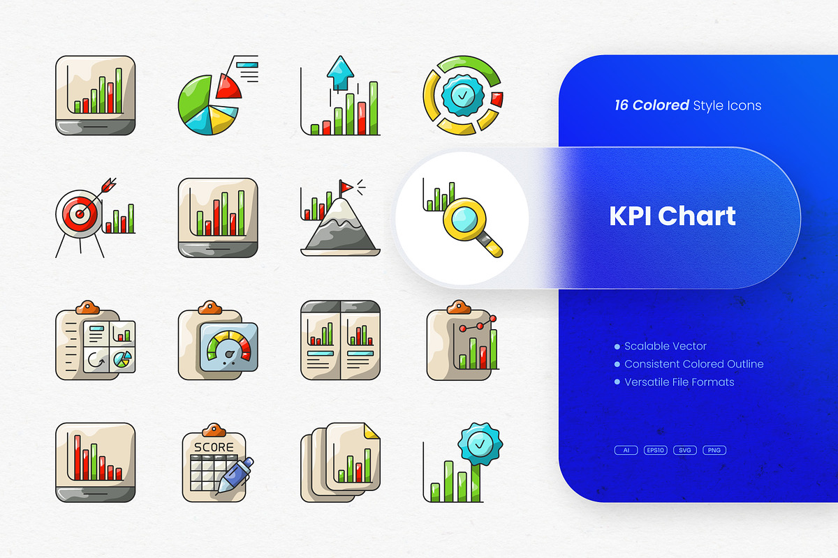 KPI Chart Colored Icons, an Outline Icon by cidcud_graphic