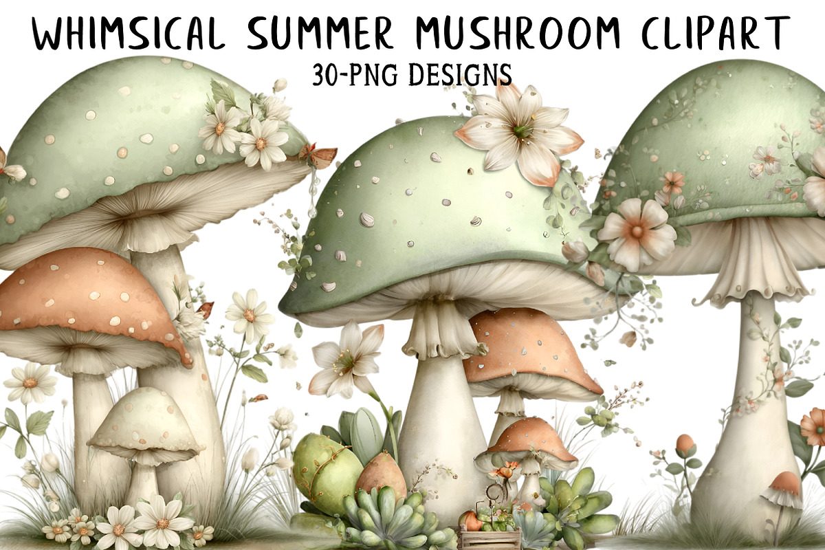 Whimsical Summer Mushroom Clipart, an Illustration by Daily.Designs (Photo 1 of 7)