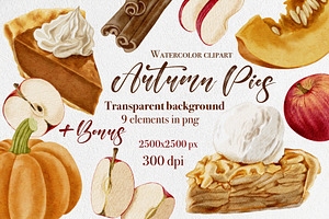 Watercolor clipart Autumn. Patterns, a Food Illustration by Marge Art