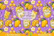 Mango Spark Drink Seamless Pattern, a Background Graphic by K.JackArtwork (Thumbnail 1 of 8)