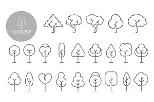 trees line art logo set template, a Branding & Logo Template by Pyruos ID
