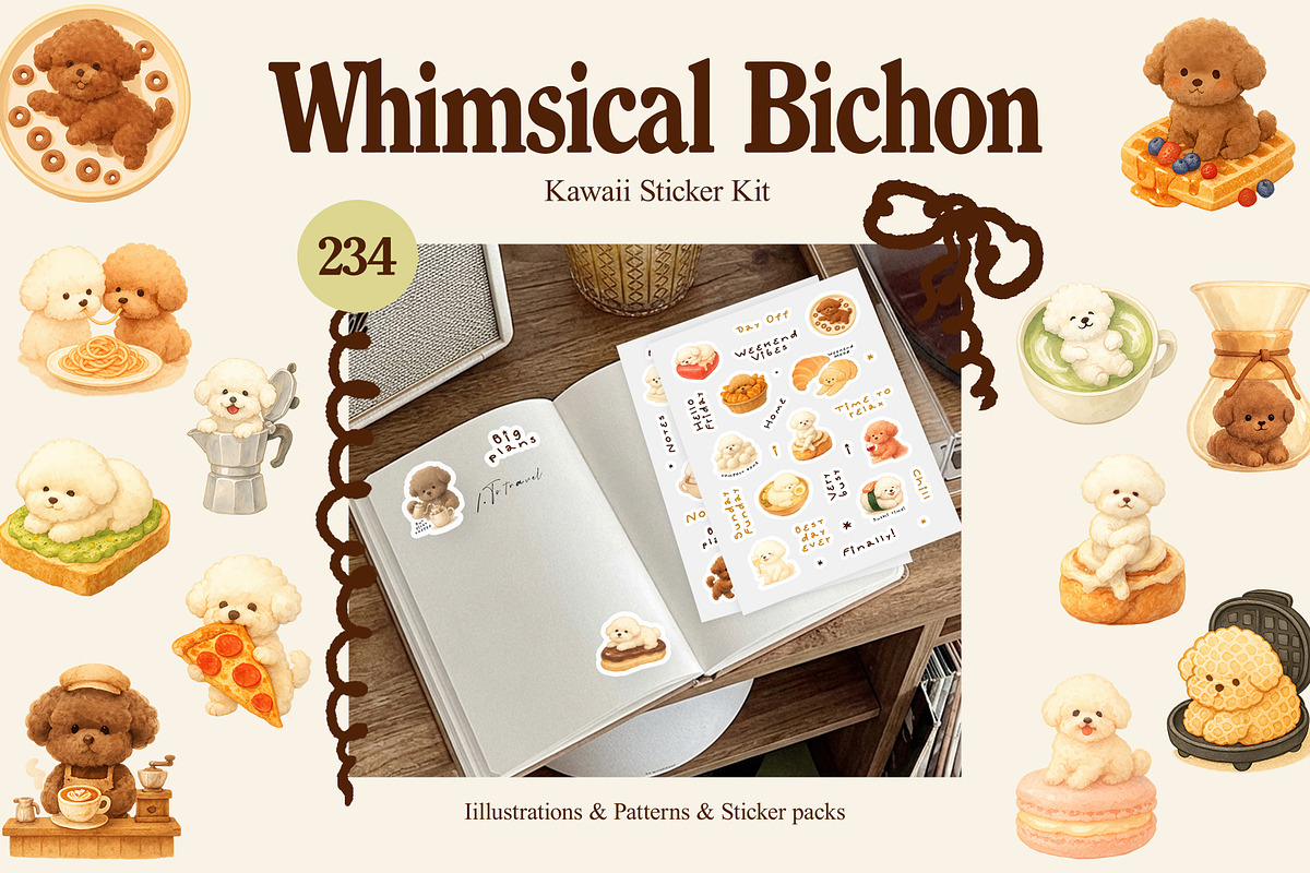 Whimsical Bichon: Kawaii Sticker Kit, an Animal Illustration by divanovskaya_nv (Photo 1 of 18)