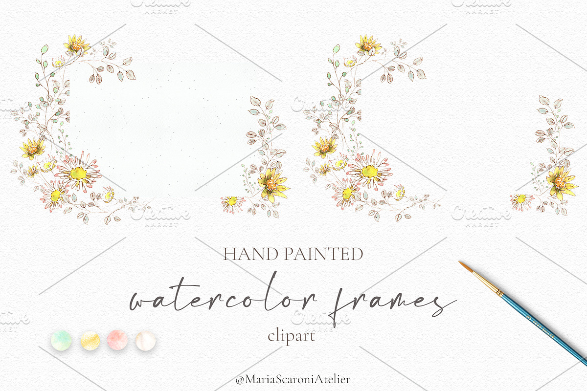 Romantic Watercolor Floral Frames, a Decorative Illustration by MariaScaroniAtelier (Photo 2 of 14)