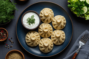 Traditional khinkali dumplings serve, a Food & Drink Photo by professorinc