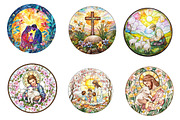 Round Stained Glass Spring Nativity, an Illustration by CreationArt (Thumbnail 2 of 4)