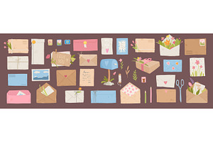 Envelopes postmarks. Paper letters