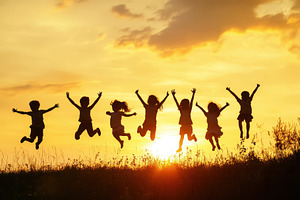 Children's silhouettes joyfully, a Photo by Pavel_design