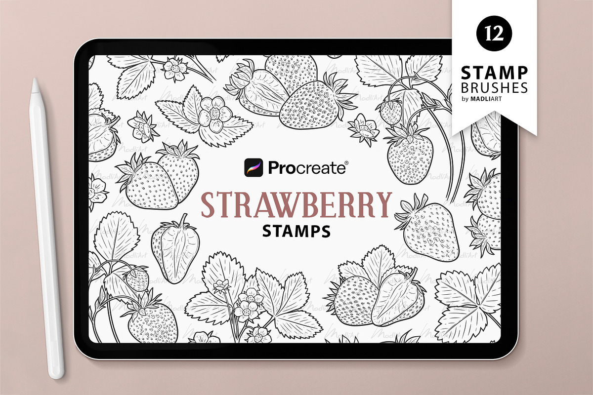 Strawberry Procreate Brush Stamps, a Shape Add-On by MadliArt (Photo 1 of 5)