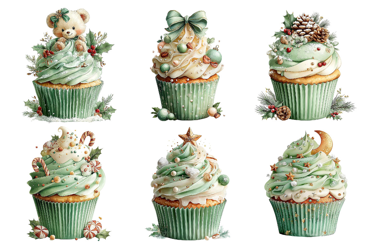 Whimsical Christmas Cupcake Clipart, a Food Illustration by Creative Art (Photo 3 of 6)