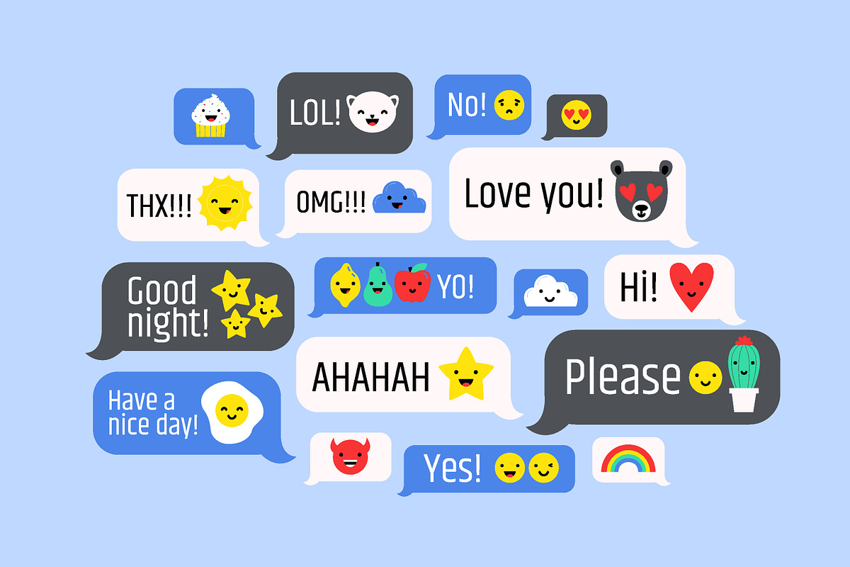 Messages with cute emoji set, an Illustration by Good Studio (Photo 1 of 4)