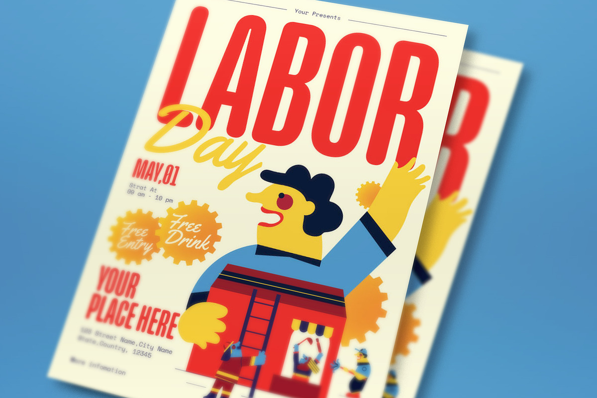 Mid Century Labor Day Flyer Set, a Flyer Template by graphicook (Photo 2 of 3)