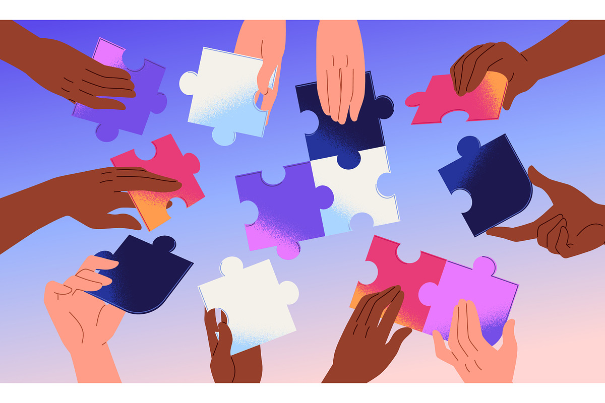 Team connecting puzzle pieces, a Decorative Illustration by PaperTrident (Photo 1 of 3)