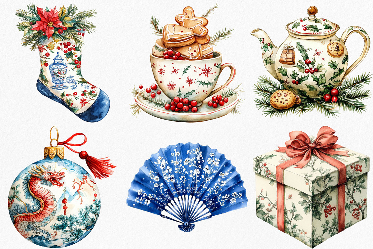 Watercolor Christmas Chinoiserie, an Illustration by Canvas Craft (Photo 3 of 8)