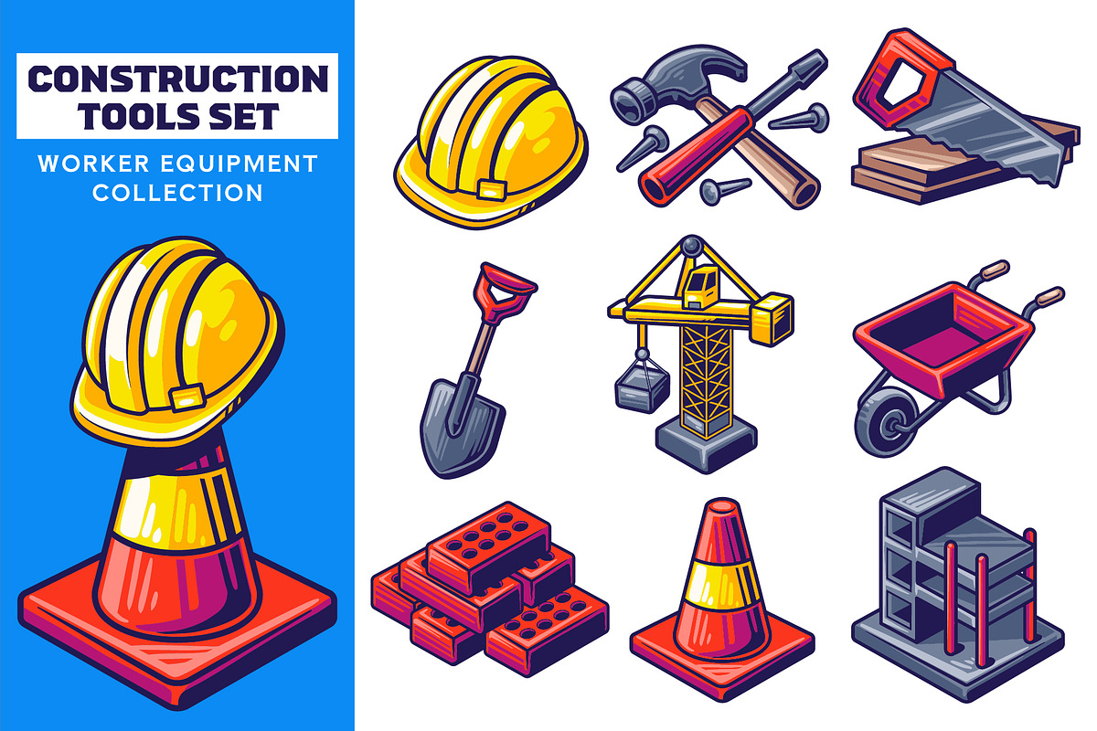 Set Of Builder & Construction Tool, a Work Illustration by Signatoro