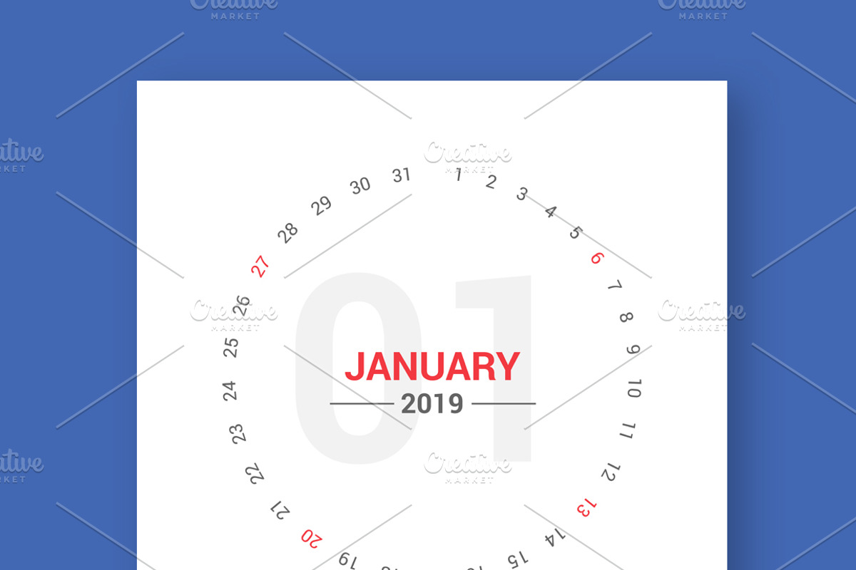 Calendar 2019 Round Style, a Stationery Template by WORAKAMON Design Studio (Photo 1 of 4)